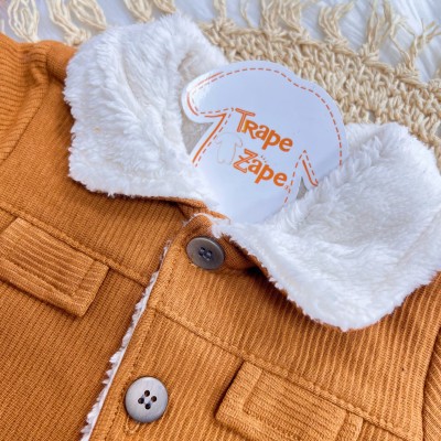 Conj. Casaco Canelado Cotele com Pelinho e Calça de Linho - Ferrugem